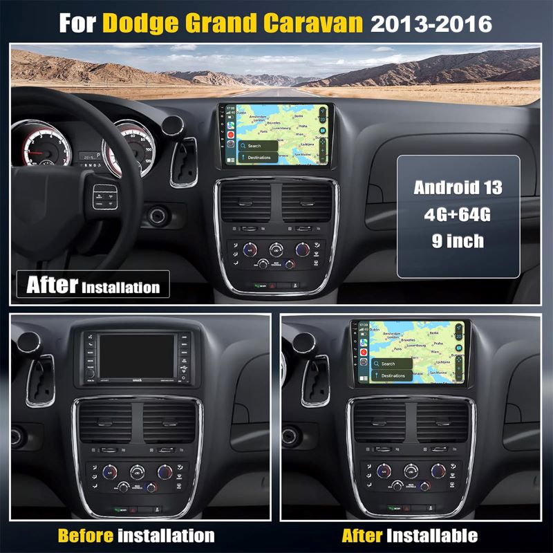 9 inch Android 13 Touchscreen Apple Carplay Android Auto Mirrorlink Bluetooth GPS Navigation For 2013-2016 Chrysler Grand Voyager